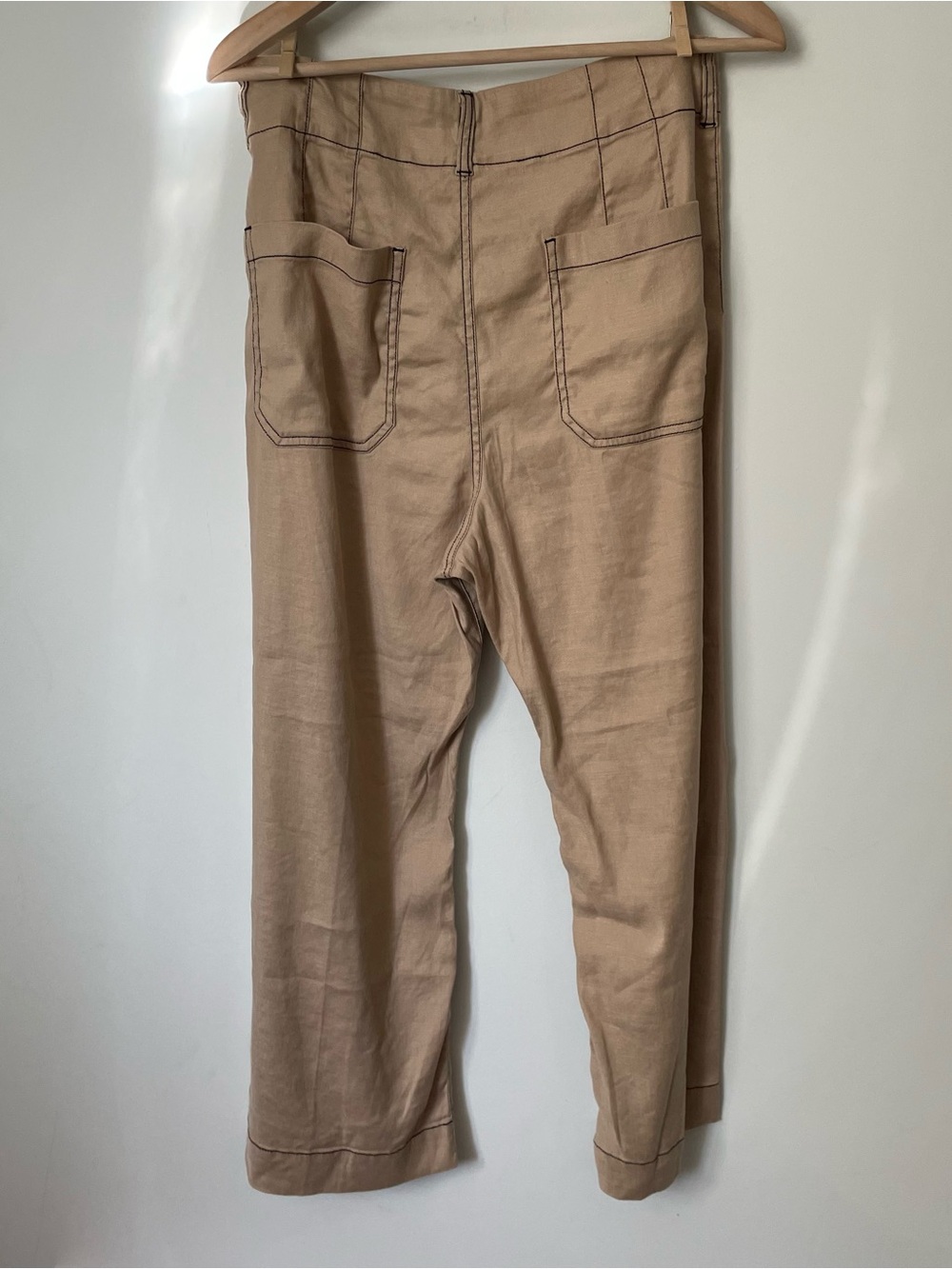Anthropologie Maeve The Colette Cropped Wide-Leg Pants Contrast-Stitch Linen 31 - Picture 6 of 11